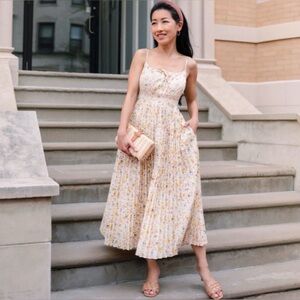 J. CREW Smocked Waist Pleated Cottagecore Midi Dress in Soft Posies - Like New!